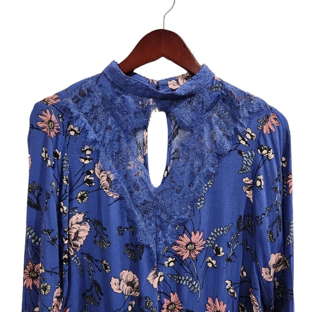 Lulu's New You Royal Blue Floral Print Lace Long Sleeve Swing Dress Size Small - Picture 3 of 7